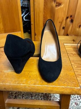 J. Crew Black Suede Wedge Pumps worn one time high platform 3”